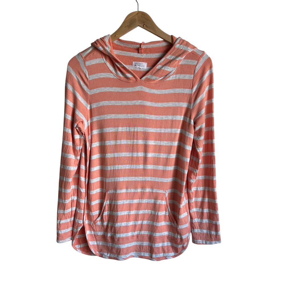 Market & Spruce Sweater Hoodie Salmon/White Stripe Medium Cozy Casual NWOT Cabin